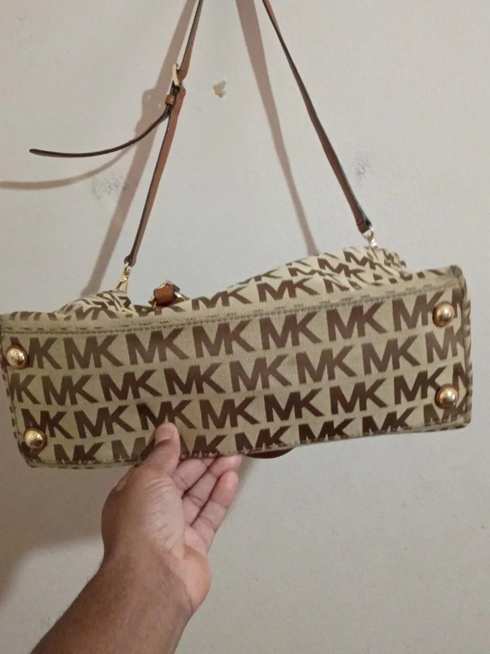 MICHAEL KORS Large Satchel MK Signature Tangerine Leather Jacquard Bag Canvas